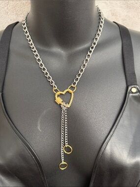 Two-Tone Heart Drop Chain Necklace - Gold & Silver | NWOT